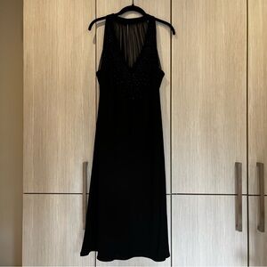 VINTAGE SL Fashions | Midi Dress Halter Style Black Beaded Dress | Size 12